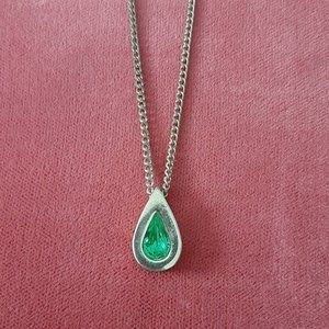 Vintage Faux Peridot Teardrop Necklace by Avon Adjustable Length Gold Tone